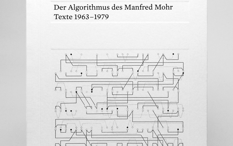 Cover of the publication  »Der Algorithmus des Manfred Mohr«: black text and a fine line drawing on a white background.
